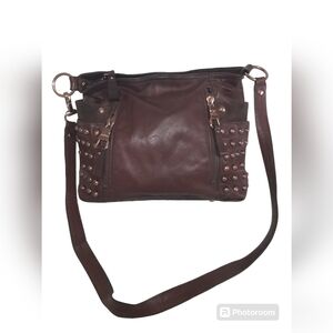 B MAKOWSKY PURSE SATCHEL burgundy LEATHER SHOULDER HAND BAG studs